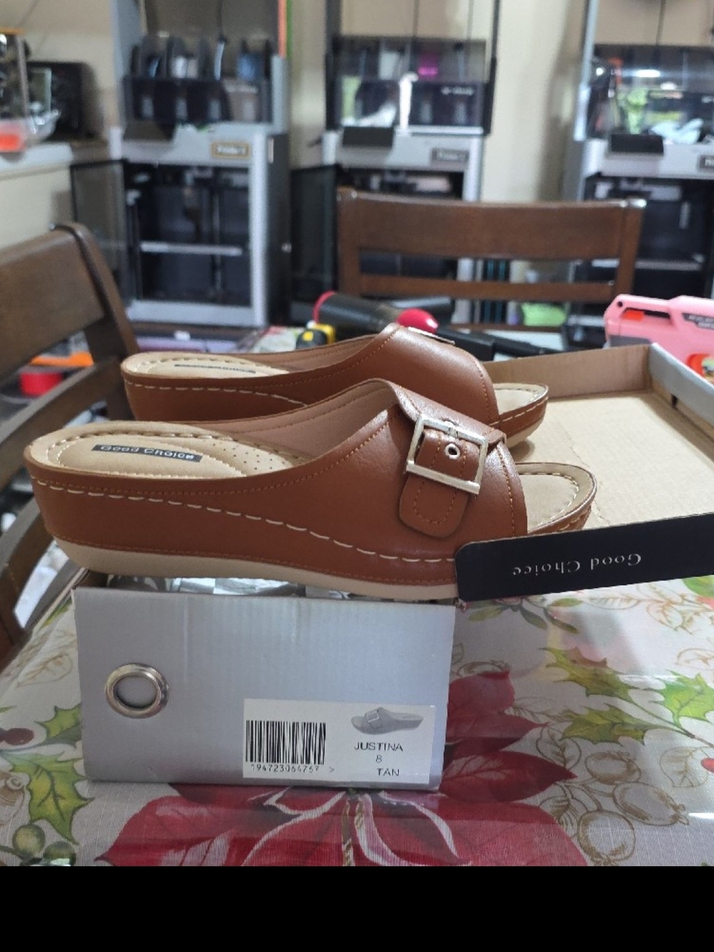 Good Choice Tan Buckle Wedge Slide - Women's Casual Comfort Wedge - Picture 10 of 17